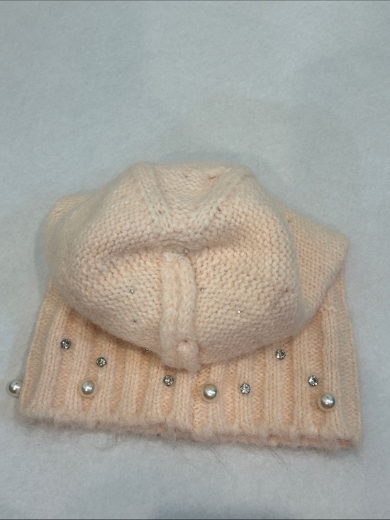 Maeve anthropologie apricot pastel pearl & Rhinestone Knit Beanie Women one size